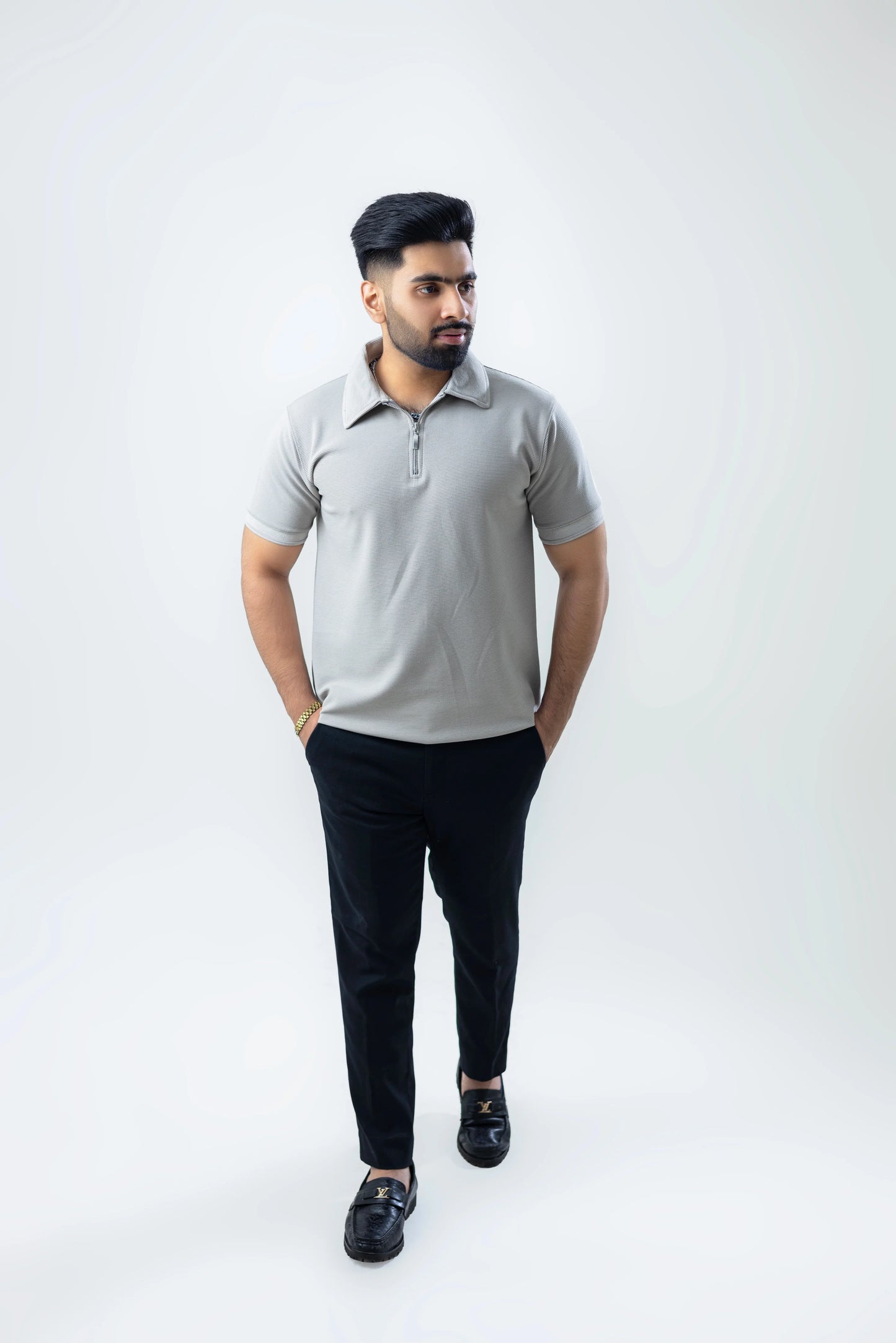 Ontop Thermal Zipper Polo Grey