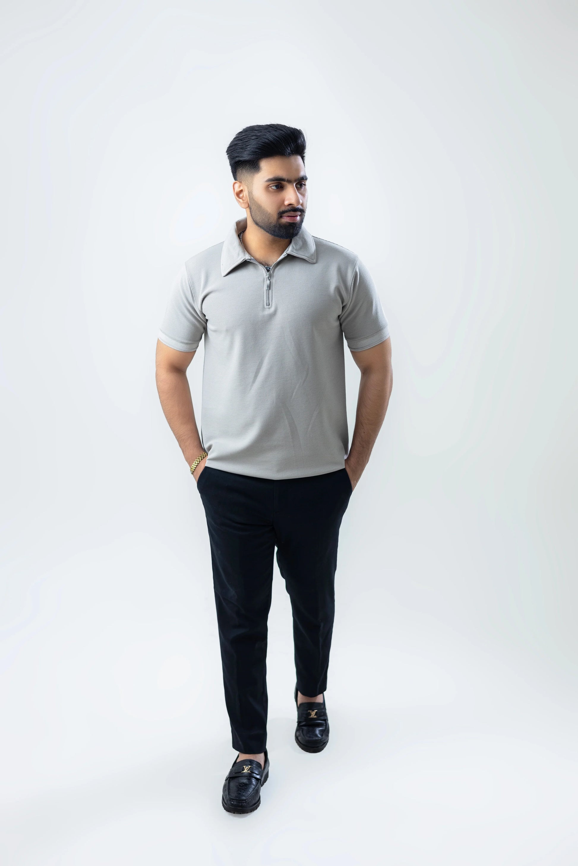 Ontop Thermal Zipper Polo Grey 